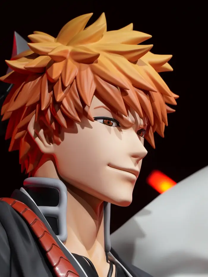 漫画家 久保帯人氏の作品**『BLEACH / 黒崎一護』の等身大フィギュア**。通常サイズの原型を超高精度3Dスキャン後、高精度に拡大造形した事例。